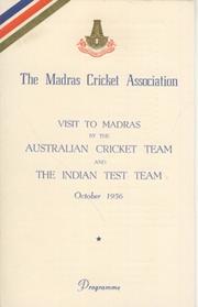 AUSTRALIA AND INDIA CRICKET VISIT TO MADRAS 1956 - PROGRAMME OF EVENTS