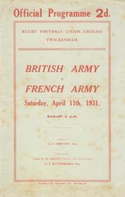 BRITISH ARMY V FRENCH ARMY 1931 RUGBY PROGRAMME