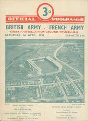 BRITISH ARMY V FRENCH ARMY 1950 RUGBY PROGRAMME