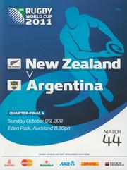 NEW ZEALAND V ARGENTINA 2011 RUGBY WORLD CUP QUARTER-FINAL PROGRAMME