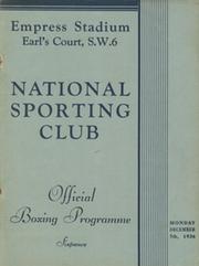 NATIONAL SPORTING CLUB 1936 BOXING PROGRAMME (EMPRESS STADIUM, EARL