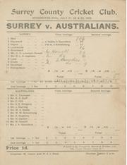 SURREY V AUSTRALIANS 1902 CRICKET SCORECARD