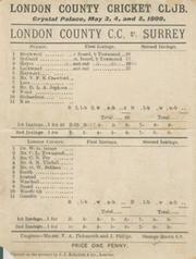 LONDON COUNTY V SURREY 1900 CRICKET SCORECARD