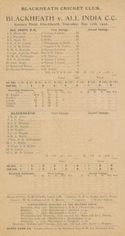 BLACKHEATH V INDIA 1932 CRICKET SCORECARD - NISSAR 6-11