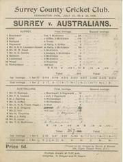 SURREY V AUSTRALIANS 1896 CRICKET SCORECARD