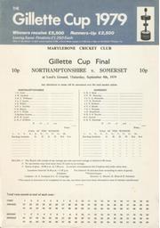NORTHAMPTONSHIRE V SOMERSET 1979 GILLETTE CUP FINAL CRICKET SCORECARD