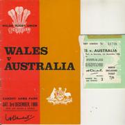 WALES V AUSTRALIA 1966 RUGBY PROGRAMME