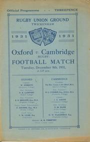 OXFORD V CAMBRIDGE 1931 RUGBY PROGRAMME