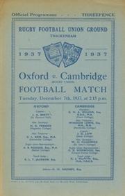 OXFORD V CAMBRIDGE 1937 RUGBY PROGRAMME