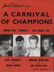 DAVE CHARNLEY V BRIAN CURVIS & HOWARD WINSTONE V JOE RAFIU KING 1964 BOXING PROGRAMME (SIGNED BY KING)