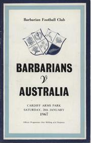 BARBARIANS V AUSTRALIA 1967 RUGBY PROGRAMME