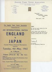 ENGLAND V JAPAN 1965 TABLE TENNIS MATCH HANDBILL