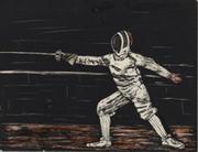 LINOCUT OF A FENCER