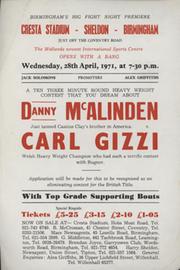 DANNY MCALINDEN V CARL GIZZI 1971 BOXING POSTER
