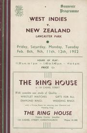NEW ZEALAND V WEST INDIES 1951-52 (LANCASTER PARK) CRICKET PROGRAMME - FIRST TEST MATCH BETWEEN COUNTRIES