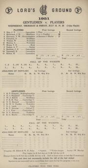 GENTLEMEN V PLAYERS 1951 CRICKET SCORECARD