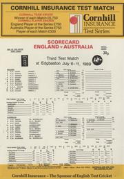 ENGLAND V AUSTRALIA 1989 (EDGBASTON) CRICKET SCORECARD