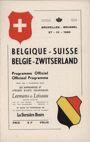 BELGIUM v SWITZERLAND 1960 FOOTBALL PROGRAMME