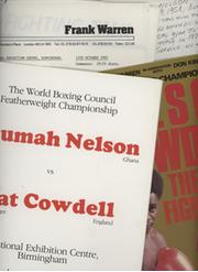 AZUMAH NELSON V PAT COWDELL 1985 PRESS NOTES AND BOXING PROGRAMME