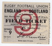 ENGLAND V SCOTLAND 1957 RUGBY TICKET