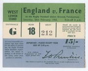 ENGLAND V FRANCE 1955 RUGBY TICKET