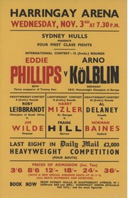 EDDIE PHILLIPS V ARNO KOLBLIN 1937 BOXING FLYER POSTER