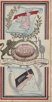 BRITISH RUGBY FOOTBALL TOUR TO NEW ZEALAND 1908 - ORIGINAL ARTWORK FOR ITINERARY