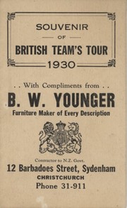 BRITISH LIONS RUGBY TOUR OF NEW ZEALAND 1930 FIXTURE CARD