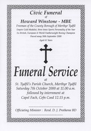 HOWARD WINSTONE FUNERAL SERVICE 2000 - ORDER OF SERVICE