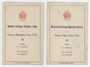 BALLIOL COLLEGE HOCKEY CLUB FIXTURE CARDS 1923 & 1924 - THE PROPERTY OF HENRY BROOKE