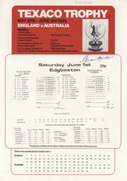 ENGLAND V AUSTRALIA 1985 (EDGBASTON ONE DAY INTERNATIONAL) CRICKET SCORECARD - SIGNED BY BORDER