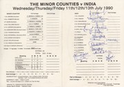 MINOR COUNTIES V INDIA 1990 (TROWBRIDGE) CRICKET SCORECARD - SIGNED BY INDIA
