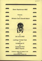 LASHINGS CRICKET CLUB V INVITATIONAL XI 2002 - WINSTON DAVIS BENEFIT MATCH PROGRAMME