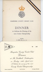 HAMPSHIRE CCC DINNER MENU 1973 (TO CELEBRATE WINNING THE 1973 COUNTY CHAMPIONSHIP)