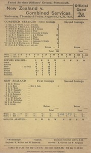 COMBINED SERVICES V NEW ZEALAND 1937 (PORTSMOUTH) CRICKET SCORECARD