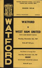 WATFORD V WEST HAM UNITED 1967 (DAVE CARR TESTIMONIAL) FOOTBALL PROGRAMME
