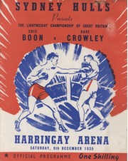 ERIC BOON V DAVE CROWLEY 1939 BOXING PROGRAMME