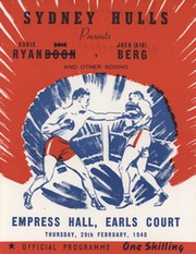 EDDIE RYAN V JACK (KID) BERG 1940 BOXING PROGRAMME