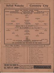 TOTTENHAM HOTSPUR V CLAPTON ORIENT (RESERVES) 1938-39 FOOTBALL PROGRAMME