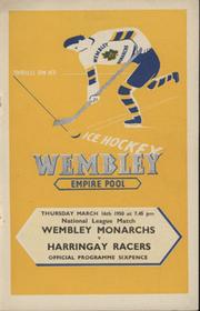WEMBLEY MONARCHS V HARRINGAY RACERS 1949-50 ICE HOCKEY PROGRAMME