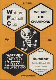 WATFORD V SOUTHPORT 1977-78 FOOTBALL PROGRAMME - SOUTHPORT