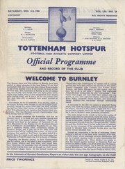 TOTTENHAM HOTSPUR V BURNLEY 1960-61 FOOTBALL PROGRAMME