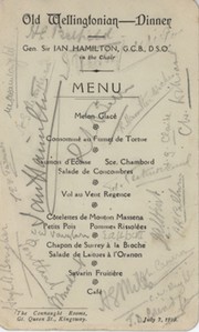 CAMBRIDGE OLD WELLINGTONIANS 1919 SIGNED DINNER MENU