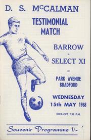 BARROW V SELECT XI (D. S. MCCALMAN TESTIMONIAL) 1967-68 FOOTBALL PROGRAMME