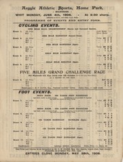 ARGYLE ATHLETIC SPORTS (HOME PARK, PLYMOUTH) 1906 PROGRAMME OF EVENTS