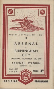 ARSENAL V BIRMINGHAM CITY 1948-49 FOOTBALL PROGRAMME