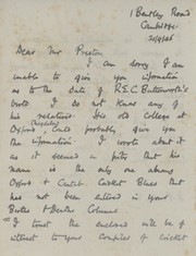 GERARD ROTHERHAM (WARWICKSHIRE) 1946 CRICKET LETTER