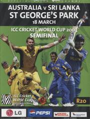 AUSTRALIA V SRI LANKA  WORLD CUP SEMI FINAL 2003 CRICKET PROGRAMME