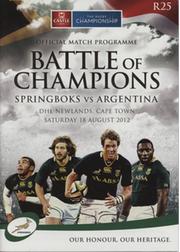 SOUTH AFRICA V ARGENTINA 2012 RUGBY UNION PROGRAMME