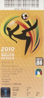 SPAIN V PORTUGAL 2010 (WORLD CUP) FOOTBALL TICKET